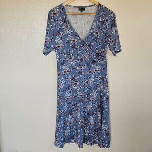 Zilch Women's Wrap Dress XL Blue Ditsy Floral Boho Whimsical